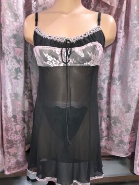 Vtg Y2K Victoria's Secret 100% Silk Set Black Milkmaid Babydoll Chemise Slip L